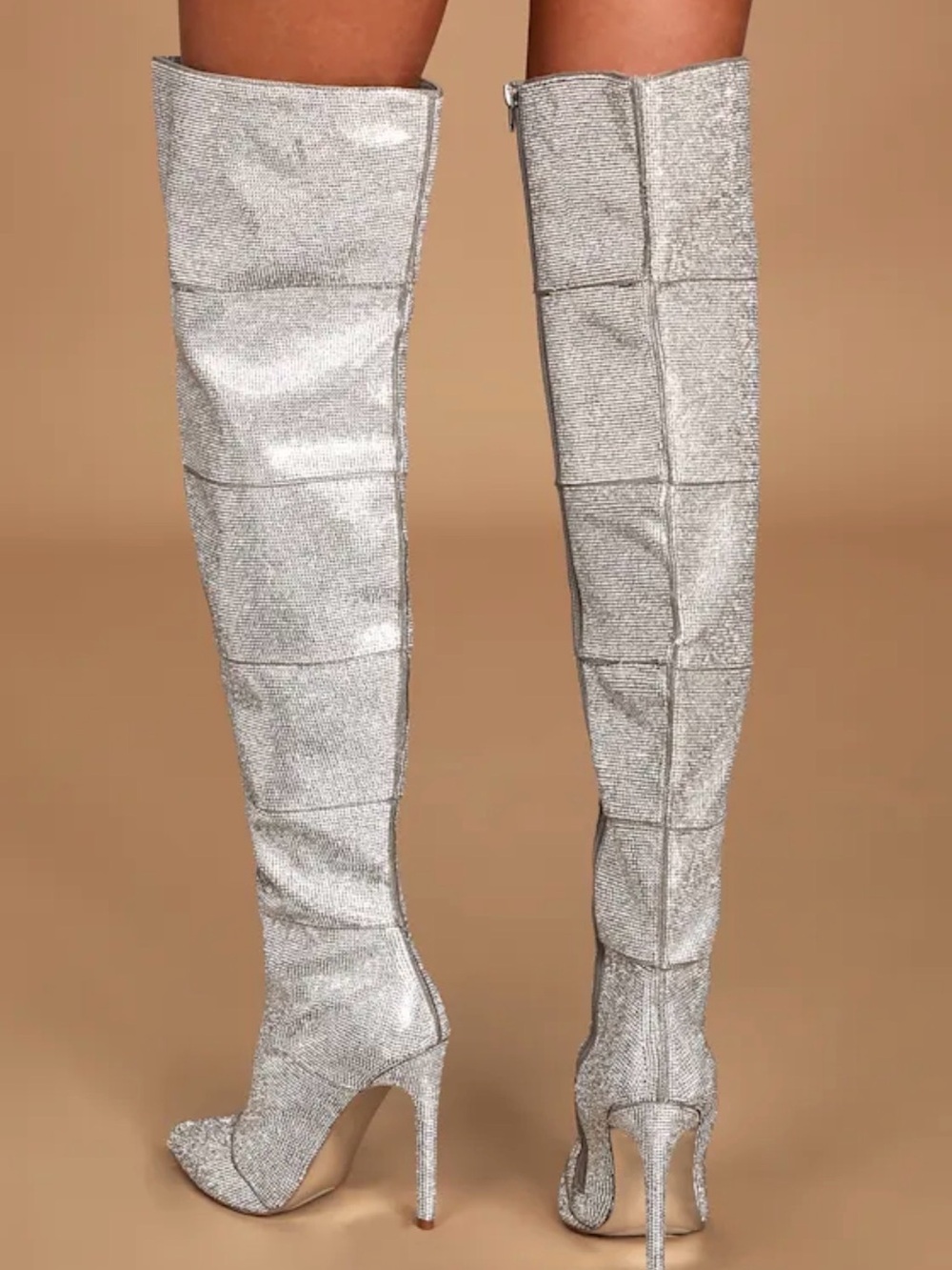 Steve Madden Silver Glitter Over-the-Knee Stiletto Boots